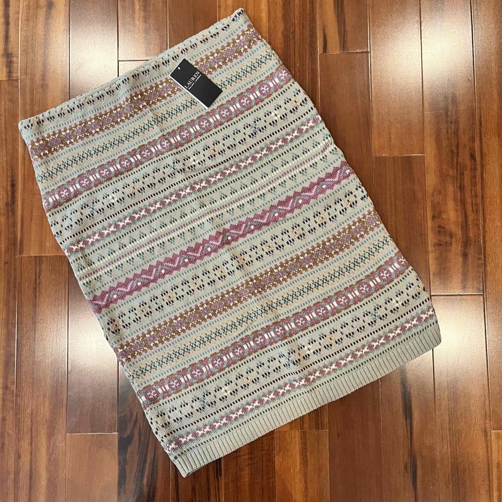 New NWT Lauren Ralph Lauren Knit Skirt Multi Fair Isle Print Knee Length‎ Large